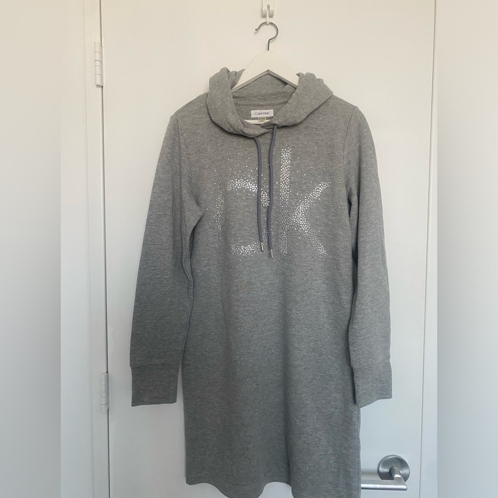 CALVIN KLEIN Sport Dress with silver logo, Gray, Size S/P